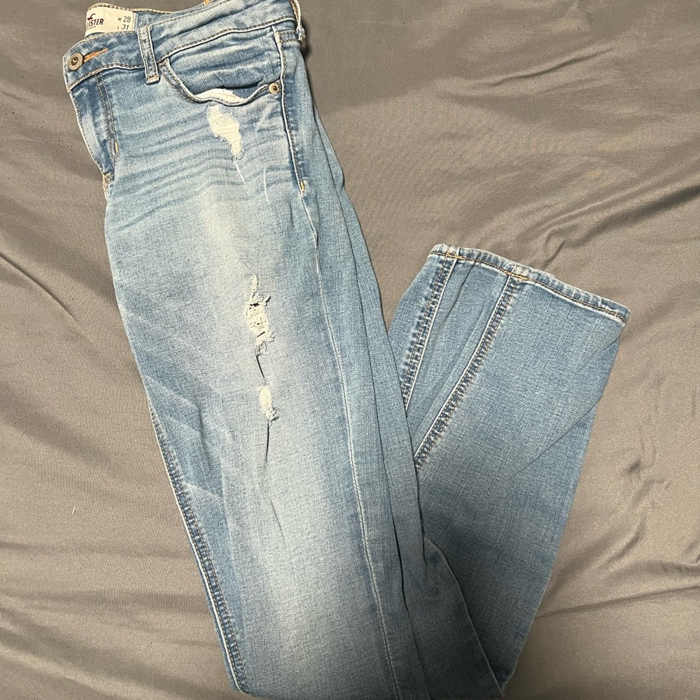 Hollister Blue Straight Leg Jeans with Natural Distressing